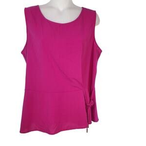 Calvin Klein Women Top Large Pink Sleeveless Blouse Side Tie Peplum Stretch Tank
